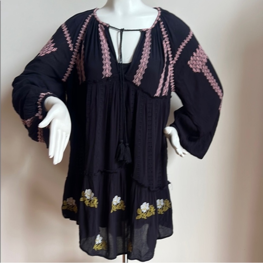 Free People Black Tunic with Pink Accents